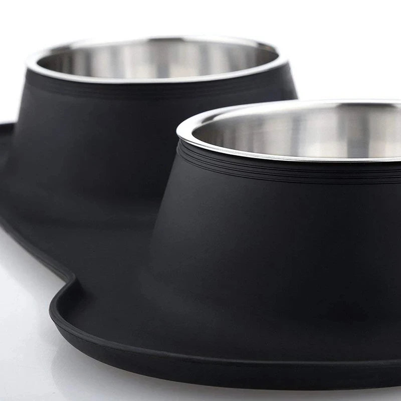 Anti-Slip Double Dog Bowl with Silicone Mat WAGGING TAIL