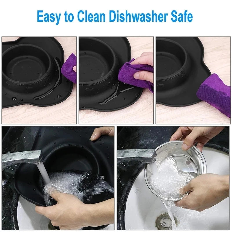 Anti-Slip Double Dog Bowl with Silicone Mat WAGGING TAIL