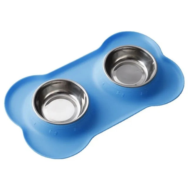 Anti-Slip Double Dog Bowl with Silicone Mat WAGGING TAIL