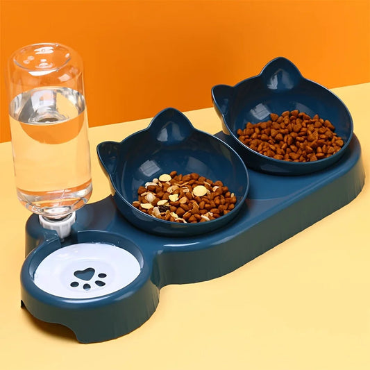 3-in-1 Tilted Pet Bowl Set with Gravity Water Feeder WAGGING TAIL