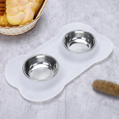 Anti-Slip Double Dog Bowl with Silicone Mat WAGGING TAIL