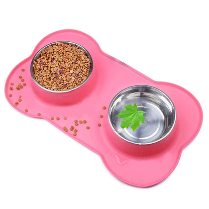 Anti-Slip Double Dog Bowl with Silicone Mat WAGGING TAIL